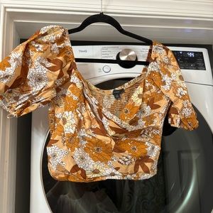J. Crew Brown floral crop top